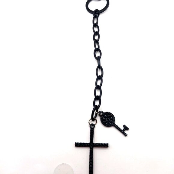 Black Goth Cross + Key 8 Inch Keychain or Purse Charm - Picture 5 of 5